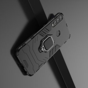 Hybrid Armor Ring Противоударный защитный двухслойный чехол с кольцом под палец подставкой держателем для Huawei P40 lite E Черный