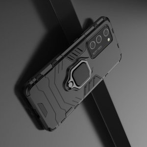 Hybrid Armor Ring Противоударный защитный двухслойный чехол с кольцом под палец подставкой держателем для Huawei P40 Pro Черный