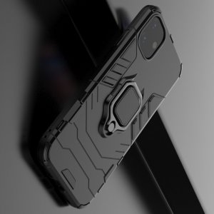 Hybrid Armor Ring Противоударный защитный двухслойный чехол с кольцом под палец подставкой держателем для iPhone 11 Черный