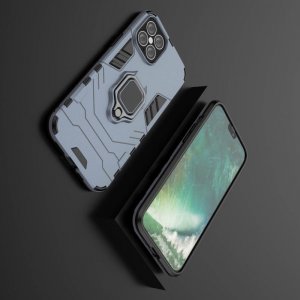 Hybrid Armor Ring Противоударный защитный двухслойный чехол с кольцом под палец подставкой держателем для iPhone 12 Pro Max 6.7 Синий