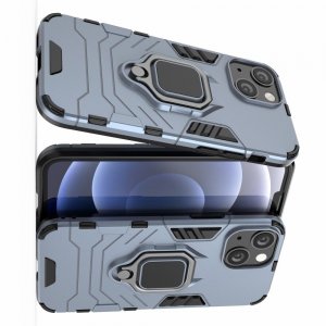 Hybrid Armor Ring Противоударный защитный двухслойный чехол с кольцом под палец подставкой держателем для iPhone 13 mini Синий