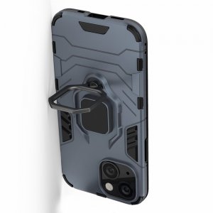Hybrid Armor Ring Противоударный защитный двухслойный чехол с кольцом под палец подставкой держателем для iPhone 13 mini Синий