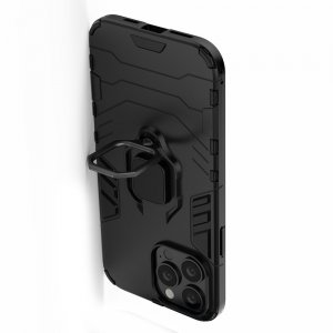 Hybrid Armor Ring Противоударный защитный двухслойный чехол с кольцом под палец подставкой держателем для iPhone 13 Pro Max Черный