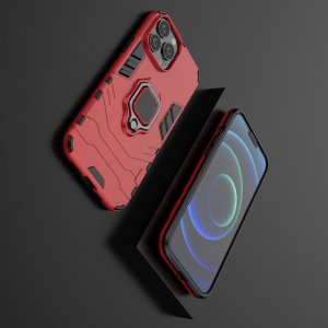 Hybrid Armor Ring Противоударный защитный двухслойный чехол с кольцом под палец подставкой держателем для iPhone 13 Pro Max Красный
