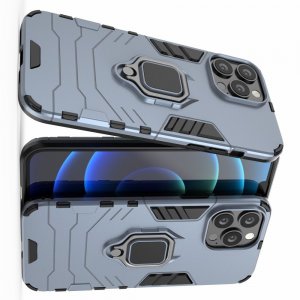 Hybrid Armor Ring Противоударный защитный двухслойный чехол с кольцом под палец подставкой держателем для iPhone 13 Pro Max Синий