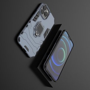 Hybrid Armor Ring Противоударный защитный двухслойный чехол с кольцом под палец подставкой держателем для iPhone 13 Pro Max Синий