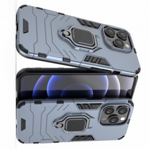 Hybrid Armor Ring Противоударный защитный двухслойный чехол с кольцом под палец подставкой держателем для iPhone 13 Pro Синий