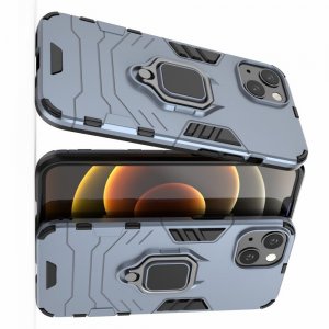Hybrid Armor Ring Противоударный защитный двухслойный чехол с кольцом под палец подставкой держателем для iPhone 13 Синий