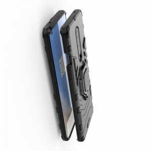 Hybrid Armor Ring Противоударный защитный двухслойный чехол с кольцом под палец подставкой держателем для OnePlus 8 Черный