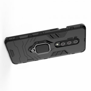Hybrid Armor Ring Противоударный защитный двухслойный чехол с кольцом под палец подставкой держателем для OnePlus 8 Pro Черный