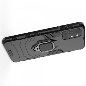 Hybrid Armor Ring Противоударный защитный двухслойный чехол с кольцом под палец подставкой держателем для OnePlus 9R Черный