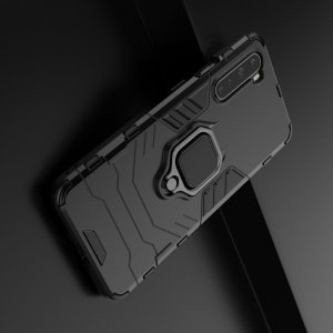 Hybrid Armor Ring Противоударный защитный двухслойный чехол с кольцом под палец подставкой держателем для OnePlus NORD Черный