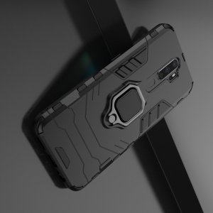 Hybrid Armor Ring Противоударный защитный двухслойный чехол с кольцом под палец подставкой держателем для Oppo A5 (2020) / Oppo A9 (2020) Черный