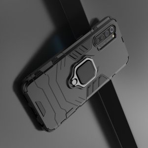 Hybrid Armor Ring Противоударный защитный двухслойный чехол с кольцом под палец подставкой держателем для OPPO Reno 3 Черный