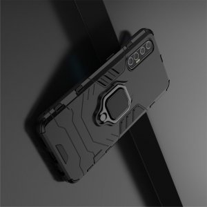 Hybrid Armor Ring Противоударный защитный двухслойный чехол с кольцом под палец подставкой держателем для Oppo Reno 3 Pro Черный