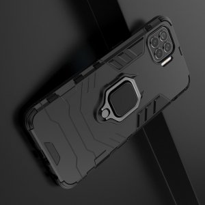 Hybrid Armor Ring Противоударный защитный двухслойный чехол с кольцом под палец подставкой держателем для OPPO Reno 4 Lite Черный