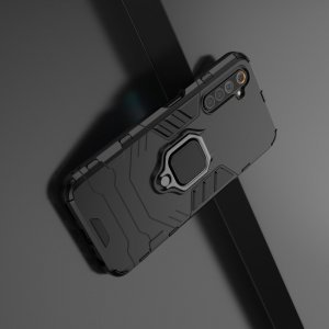 Hybrid Armor Ring Противоударный защитный двухслойный чехол с кольцом под палец подставкой держателем для Realme 6 Черный