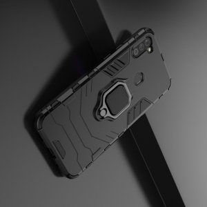Hybrid Armor Ring Противоударный защитный двухслойный чехол с кольцом под палец подставкой держателем для Samsung Galaxy A11 Черный