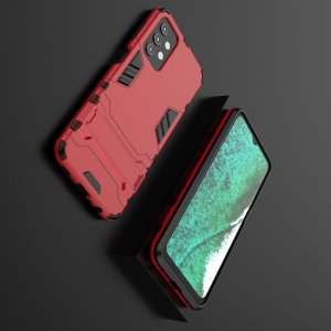 Hybrid Armor Ring Противоударный защитный двухслойный чехол с кольцом под палец подставкой держателем для Samsung Galaxy A32 Красный
