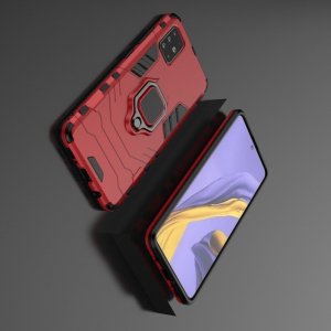 Hybrid Armor Ring Противоударный защитный двухслойный чехол с кольцом под палец подставкой держателем для Samsung Galaxy A51 Красный