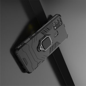 Hybrid Armor Ring Противоударный защитный двухслойный чехол с кольцом под палец подставкой держателем для Samsung Galaxy M31 Черный