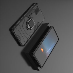Hybrid Armor Ring Противоударный защитный двухслойный чехол с кольцом под палец подставкой держателем для Samsung Galaxy Note 10 Lite Черный