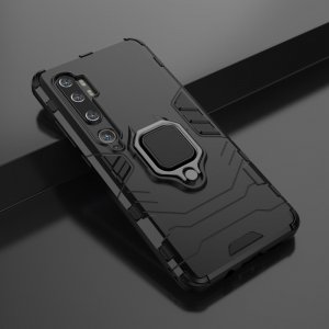 Hybrid Armor Ring Противоударный защитный двухслойный чехол с кольцом под палец подставкой держателем для Xiaomi Mi Note 10 Черный