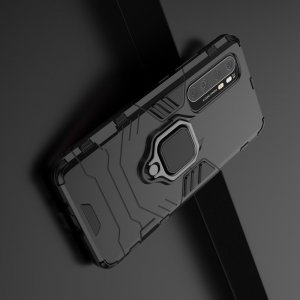 Hybrid Armor Ring Противоударный защитный двухслойный чехол с кольцом под палец подставкой держателем для Xiaomi Mi Note 10 Lite Черный