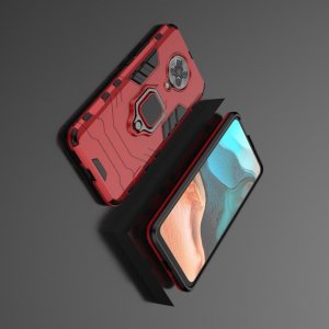 Hybrid Armor Ring Противоударный защитный двухслойный чехол с кольцом под палец подставкой держателем для Xiaomi Poco F2 Pro Красный