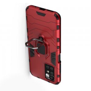 Hybrid Armor Ring Противоударный защитный двухслойный чехол с кольцом под палец подставкой держателем для Xiaomi Redmi 10 Красный