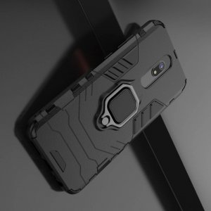 Hybrid Armor Ring Противоударный защитный двухслойный чехол с кольцом под палец подставкой держателем для Xiaomi Redmi 8 / Redmi 8A Черный