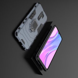 Hybrid Armor Ring Противоударный защитный двухслойный чехол с кольцом под палец подставкой держателем для Xiaomi Redmi 9 Синий