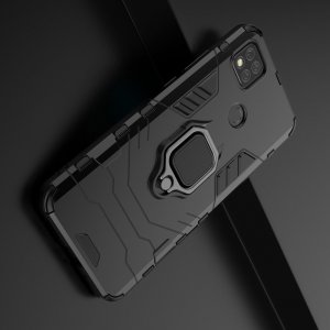 Hybrid Armor Ring Противоударный защитный двухслойный чехол с кольцом под палец подставкой держателем для Xiaomi Redmi 9C Черный