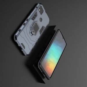 Hybrid Armor Ring Противоударный защитный двухслойный чехол с кольцом под палец подставкой держателем для Xiaomi Redmi 9C Синий