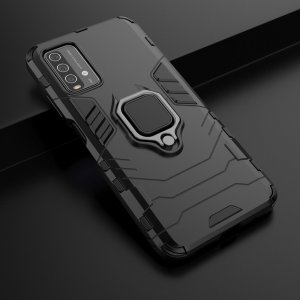 Hybrid Armor Ring Противоударный защитный двухслойный чехол с кольцом под палец подставкой держателем для Xiaomi Redmi 9T Черный
