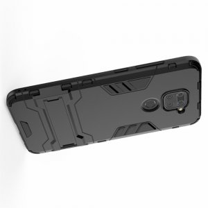 Hybrid Armor Ring Противоударный защитный двухслойный чехол с кольцом под палец подставкой держателем для Xiaomi Redmi Note 9 Черный