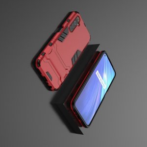 Hybrid Armor Ударопрочный чехол для Realme 6 с подставкой - Красный