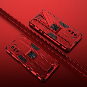 Hybrid Armor Ударопрочный чехол для Xiaomi POCO F3 с подставкой - Красный