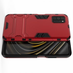 Hybrid Armor Ударопрочный чехол для Xiaomi Poco M3 с подставкой - Красный