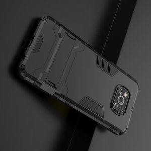 Hybrid Armor Ударопрочный чехол для Xiaomi Poco X3 NFC с подставкой - Черный