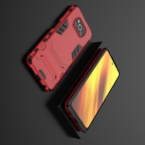 Hybrid Armor Ударопрочный чехол для Xiaomi Poco X3 NFC с подставкой - Красный