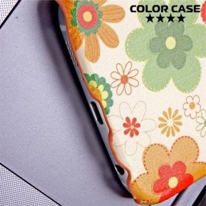 Кожаный кейс накладка с подставкой на Samsung Galaxy S7 Edge - Зеленые цветы