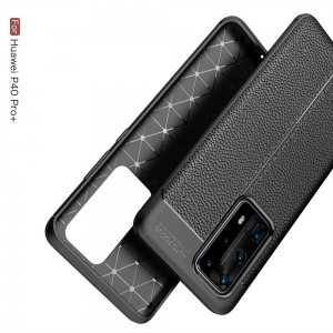 Leather Litchi силиконовый чехол накладка для Huawei P40 Pro+ / Pro Plus - Черный