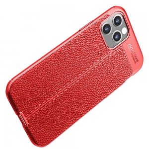 Leather Litchi силиконовый чехол накладка для iPhone 12 / 12 Pro - Красный