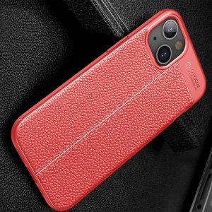 Leather Litchi силиконовый чехол накладка для iPhone 13 - Красный