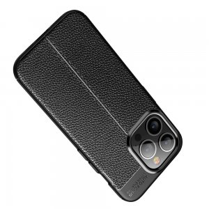 Leather Litchi силиконовый чехол накладка для iPhone 13 Pro - Черный