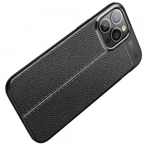 Leather Litchi силиконовый чехол накладка для iPhone 13 Pro Max - Черный