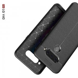 Leather Litchi силиконовый чехол накладка для LG V40 ThinQ - Черный