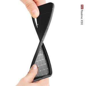 Leather Litchi силиконовый чехол накладка для Realme X3 Superzoom - Черный