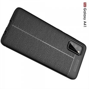 Leather Litchi силиконовый чехол накладка для Samsung Galaxy A41 - Черный